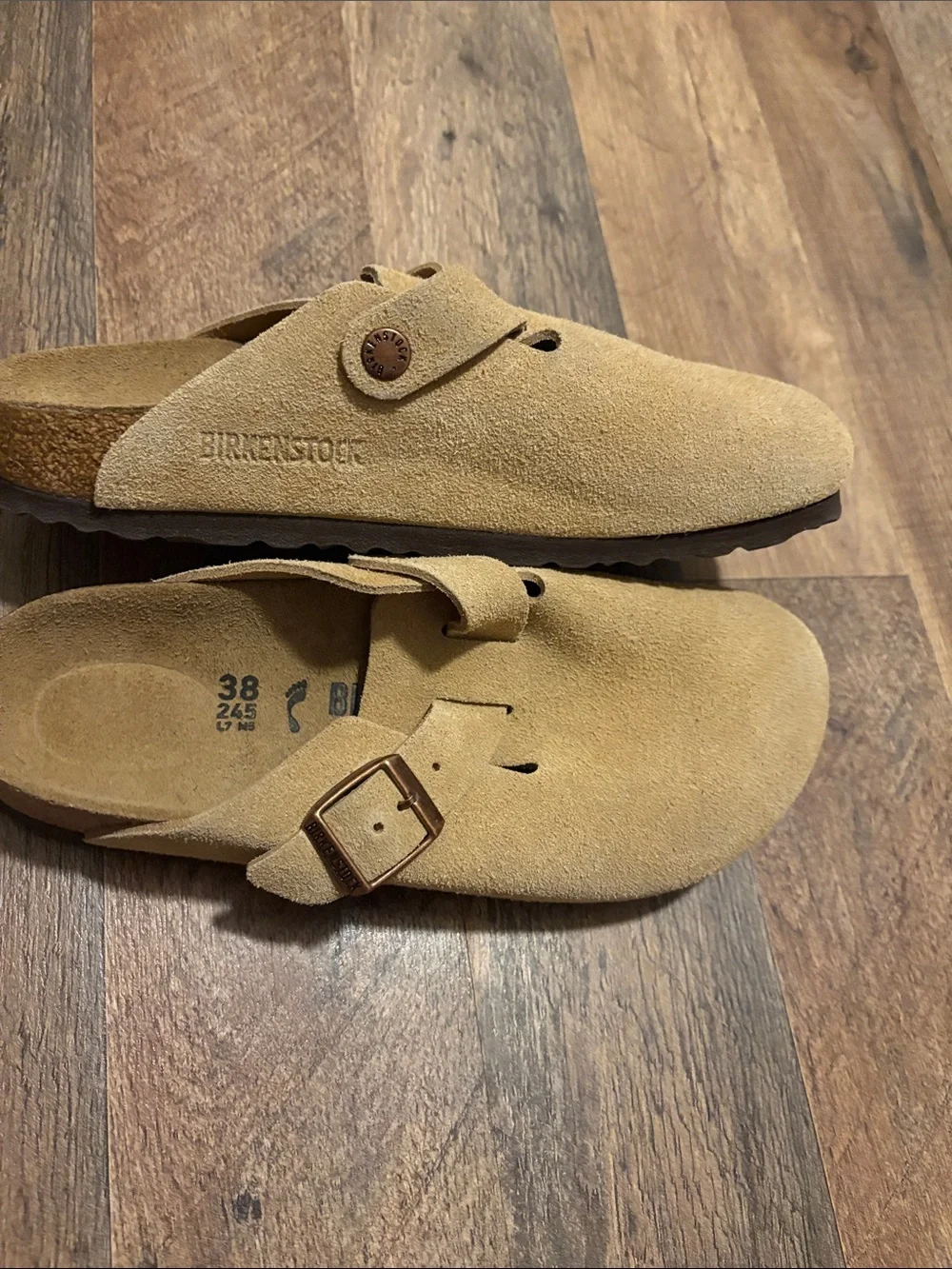 Birkenstock Bostons Tan Suede Slip-On Clogs in Camel - Picture 13 of 14